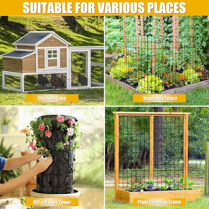 Black PVC Coated Welded Wire Fencing, 72in High x 50ft Long, 2 inch x 3 inch 16GA 2/3/4/5/6 Ft Tall Welded Wire Fence Rolls, Green Metal Garden Fence Wire Roll Garden Fencing for Yard