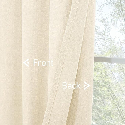 LAMIT Light Beige Linen Curtains for Bedroom 45 inch Length 2 Panels, Linen Textured Light Filtering Curtains Privacy Grommet Window Drapes for Living Room/Farmhouse, Set of 2 Panels, W42 x L45