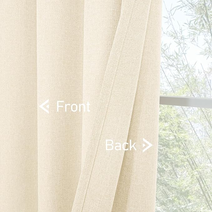 LAMIT Light Beige Linen Curtains for Living Room 84 inch Length 2 Panels, Linen Textured Thermal Insulated Curtains Burlap Privacy Grommet Drapes for Bedroom/Farmhouse, Set of 2 Panels, W38 x L84