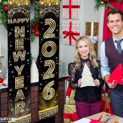 KatchOn, XtraLarge Happy New Year Banner - 72x12 Inch | New Years Decorations 2026 | New Years Eve Party Supplies 2026, Nye Decorations 2026 | Door Banner for Happy New Year 2026 | Nye Decor 2026