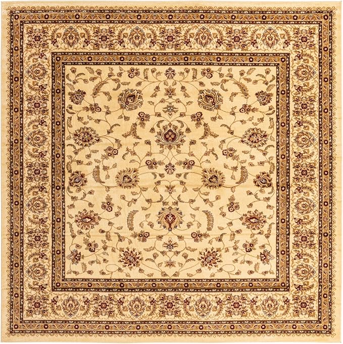 Rugs.com Aditi Collection Rug – 10 Ft Square Cream Low Rug Perfect for Living Rooms, Kitchens, Entryways