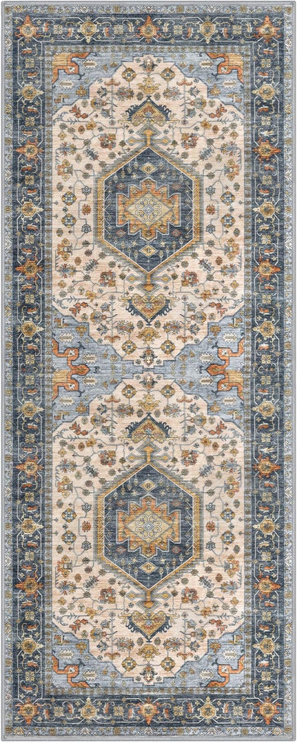 KUTA Runners for Hallways 2x6 Ivory Blue, Vintage Floral Kitchen Rugs Non-Slip Washable Runner Ultra Soft Printed Retro Flower Carpet Entryway Rug for Bedroom Laundry Nursery Entryways