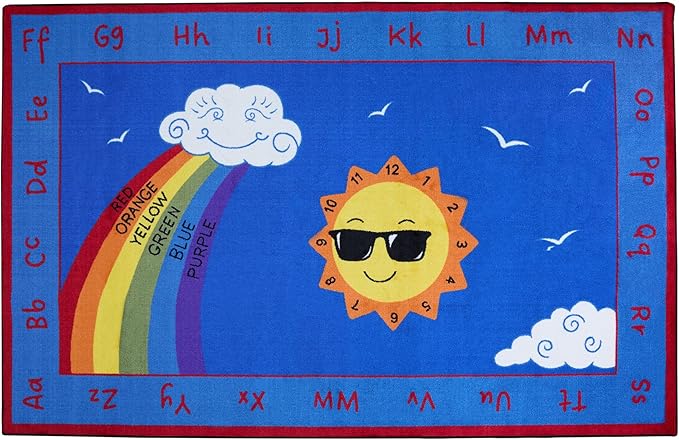 Shine Bright Learning Rainbow Rug 4' x 6' Rectangle for School or Classroom | Kids Learning Numbers, Colors & Alphabets | Playroom Area Rug