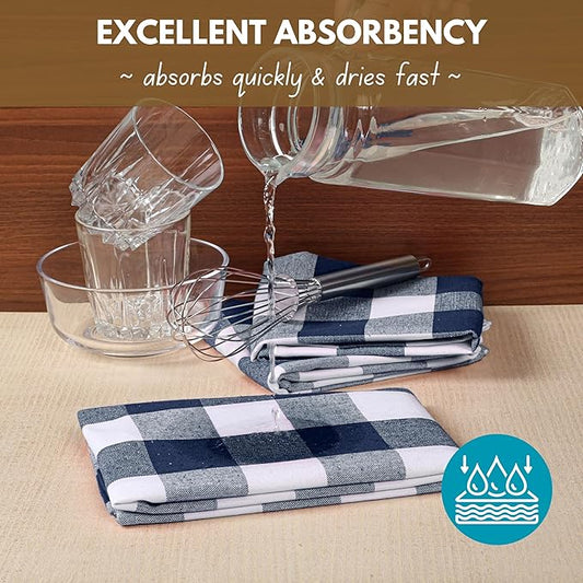 Native Fab 6-Pack Kitchen Towel with Hanging Loop 16x26 inches, Cotton Buffalo Check Kitchen Towels for Cleaning Drying, Washcloths Soft & Absorbent Cloth Rags, Bar Towel, Dish Cloth, Navy