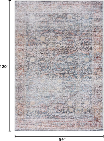 Bloom Rugs Caria Washable Non-Slip 8x10 Rug - Ocean Blue/Brick Traditional Area Rug for Living Room, Bedroom, Dining Room, and Kitchen - Exact Size: 7'8" x 10'