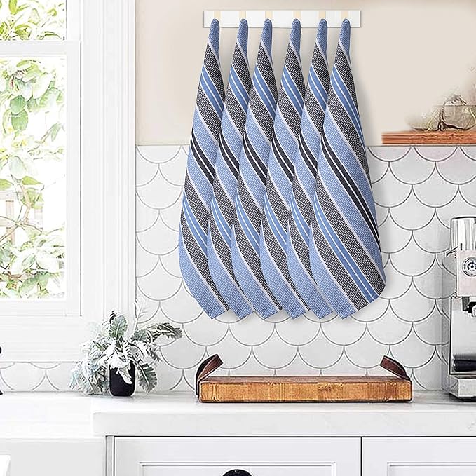 Goroly Home Kitchen Towels 18x28 Inch, Set of 6, Honey Comb Design, Super Absorbent, Quick Dry, Soft, 100% Cotton Dish Towels for Wiping Hands, Drying Dishes, Cleaning Dishcloths Set - Sky Blue Navy