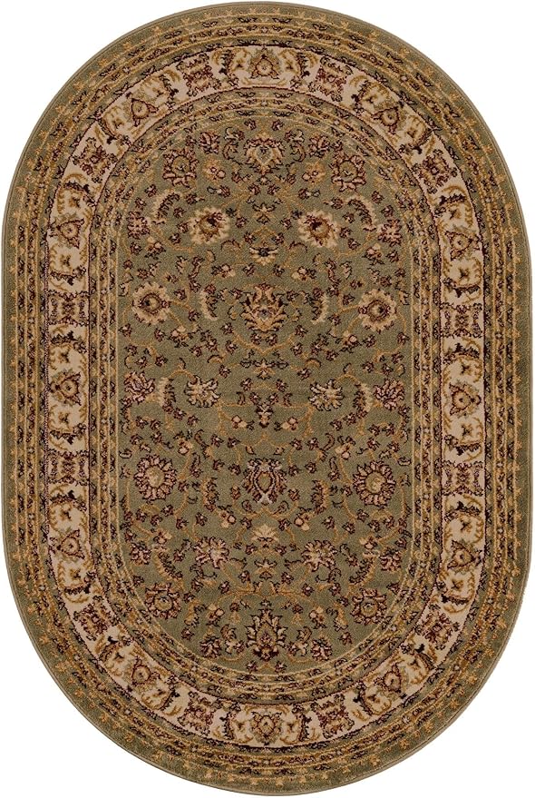 Rugs.com Aditi Collection Rug – 4x6 Oval Green Medium-Pile Rug Perfect for Living Rooms, Large Dining Rooms, Open Floorplans