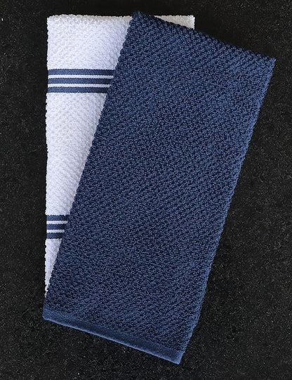 AMOUR INFINI Kitchen Towels Pack of 4 - Absorbent, Quick Drying Premium Cotton Tea Towel - Kitchen Linens 16x28 Inch Dish Towels with Hanging Loop (Blue)
