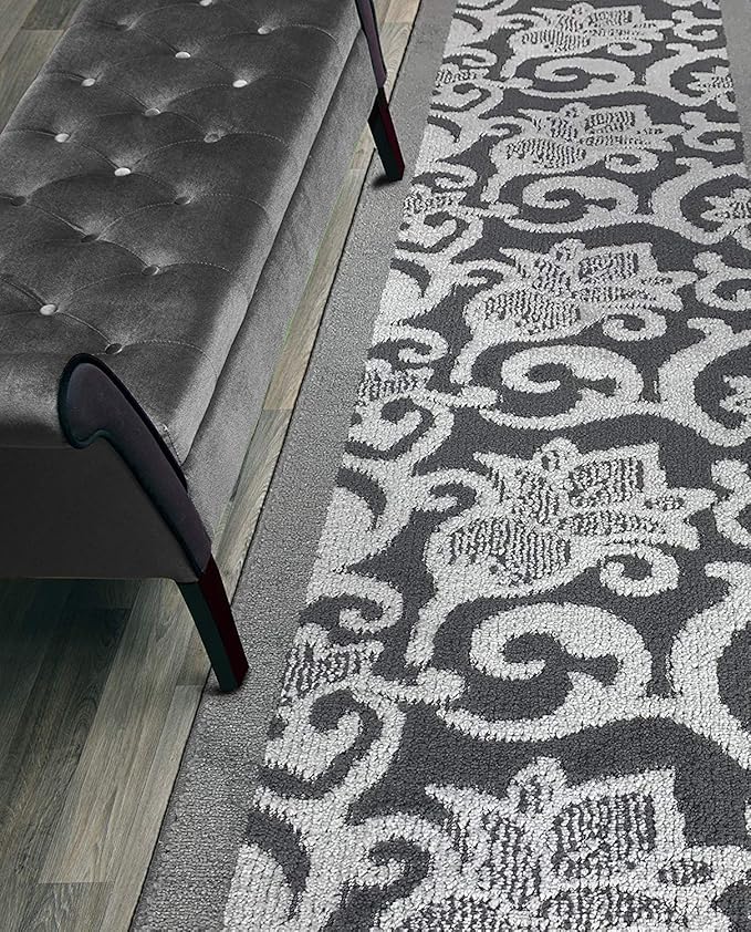 10 FT Grey Hallway Runner Rug, Non Slip Washable Indoor Carpet 2'7" x 10' for Office, Hallway, or Kitchen! Slip Resistant Floor Mat
