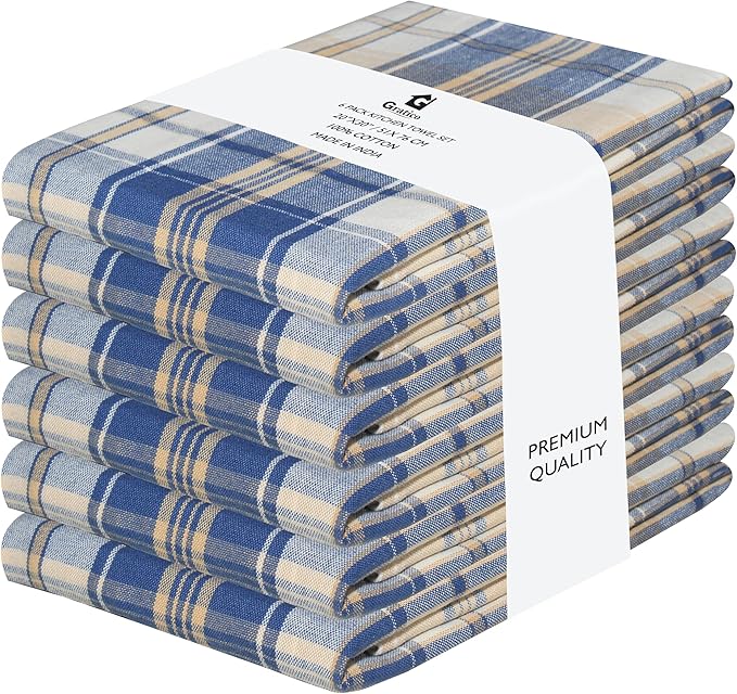 [20"x30", 6 Pack] Premium Kitchen Towels and Dishcloths Sets, Cotton Dish Towels for Kitchen Navy/Beige Dish Cloths for Washing Dishes, Hand Towels for Kitchen, Tea Towels & Bar Mops forKitchen