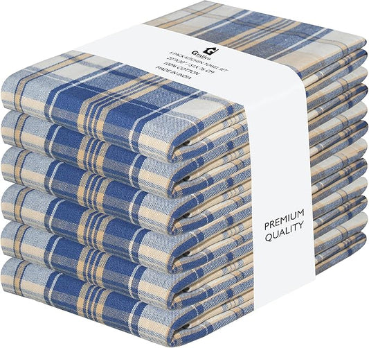 [20"x30", 6 Pack] Premium Kitchen Towels and Dishcloths Sets, Cotton Dish Towels for Kitchen Navy/Beige Dish Cloths for Washing Dishes, Hand Towels for Kitchen, Tea Towels & Bar Mops forKitchen