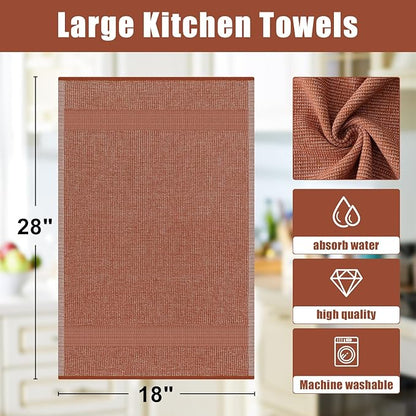 Homaxy Premium Kitchen Towels(18”x 28”, 12 Pack), Large Cotton Kitchen Hand Towels, Flat and Terry Dish Towels, 380 GSM Highly Absorbent Tea Towel Set with Hanging Loop, Rust