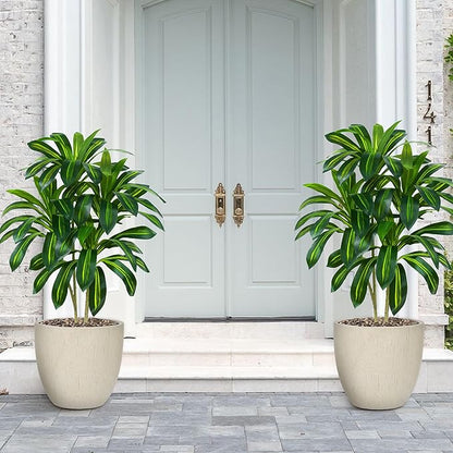 Artificial Dracaena Tree Artificial Silk Tree Faux Tree with White Tall Planter Fake Tropical Yucca Floor Plant (2, White Planter, 4 FT)