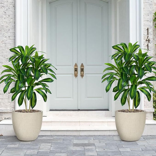 Artificial Dracaena Tree Artificial Silk Tree Faux Tree with White Tall Planter Fake Tropical Yucca Floor Plant (2, White Planter, 4 FT)