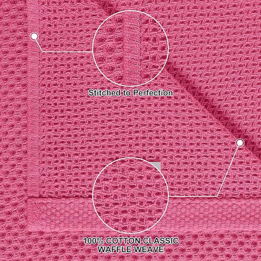 Homaxy 100% Cotton Kitchen Towels and Dishcloths Set, 12 x 12 Inches and 13 x 28 Inches, Set of 10 Bulk Kitchen Towels Set, Ultra Soft Absorbent Dish Cloths for Washing Dishes, Hot Pink