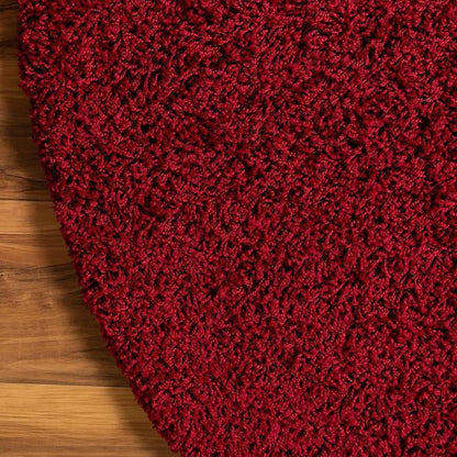 Unique Loom Solid Shag Collection Area Rug (6' 1" Round, Cherry Red)
