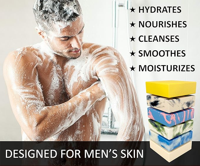 NATURAL AMERICAN Mens Organic Bar Soap, Masculine Scents, 100% Natural Soap for Men - Essential Oils, Organic Shea Butter Natural Body Soap, Natural Bar Soap for Men - SOLDIER Body Soap 5 oz (6pk)