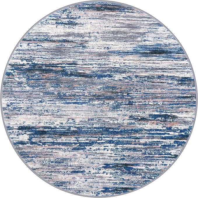5' Round Rug Washable Rug for Entryway, Navy Blue Gray Neutral Multi Soft Non-Slip Area Rugs Modern Abstract Low-Pile Carpet, Neutral Vintage Circle Rugs for Living Room Dining Bedroom Foyer