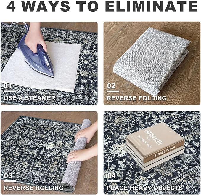 KILOCOCO Hallway Runner 2x5 Rug Runner Printed Vintage Floral Washable Kitchen Runners Non-slip Rubber Backed Runners for Hallways Laundry Room Distressed Boho Rugs for Entryway Bedroom, Navy/Charcoal