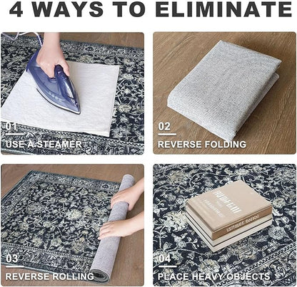 KILOCOCO Runner for Hallway 3x16 Runner Rug Printed Vintage Floral Washable Rug Kitchen Runners Soft Non-Slip Low Pile Hallway Runners Laundry Room Distressed Boho Rugs, Navy/Charcoal
