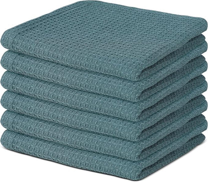 Vintage Vista 100% Cotton Waffle Dish Cloths (Pack of 6) - Dish Rags for Washing Dishes - Reusable & Highly Absorbent Kitchen Towels - Kitchen Rags for Christmas - (12" x 12" - Dark Green)
