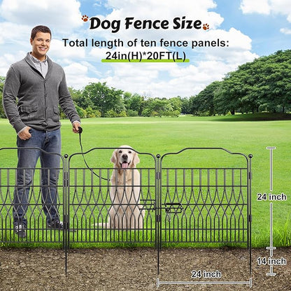 Bepatio 10 Panels Garden Fence Border with Latch, 24in (H) x 20ft (L) Dog Fence Outdoor for Yard, Arc Metal Fencing Panels, Durable Animal Barrier Fencing for Outdoor, Patio, Flower Bed