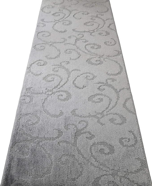 Custom Cut Hallway Runner Rug, Slip Resistant, 31 Inch Wide X Your Choice of Length, Scroll Grey, 31 Inch X 4 feet, Doormat