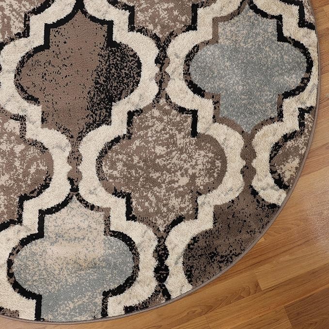 Superior Indoor Large Area Rug, Jute Backed, Perfect for Living/Dining Room, Bedroom, Office, Kitchen, Entryway, Modern Geometric Trellis Floor Decor, Viking Collection, 5' Round, Ivory