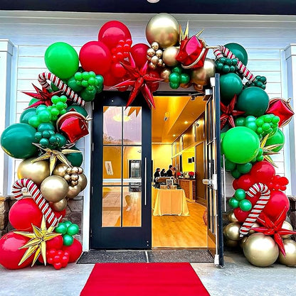 Red and Green Balloons: 75 PCS, 12in & 5in Green Gold Latex Christmas Party Balloons