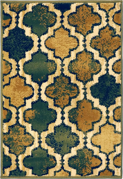 Superior Indoor Small Area Rug, Jute Backed, Perfect for Living/ Dining Room, Bedroom, Office, Kitchen, Entryway, Modern Geometric Trellis Floor Decor, Viking Collection, 2' x 3', Green