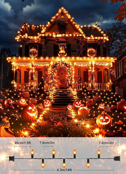 2 Pack Orange Halloween Mini Lights, 13 Feet 50 Count Totally 100 Count Incandescent Bulb Mini String Lights, Connectable Halloween Light for Haunted House Ghost Party Holiday Window Indoor Decoration