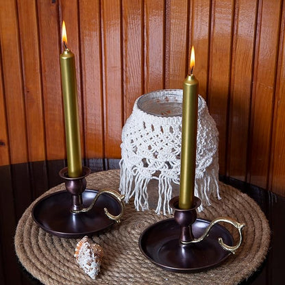 Copper Handmade Candle Holder for Rustic Home Decor with Handle Metal Candle Holders for Pillar Candles Gothic Decor Candlestick Holders (Oxide)