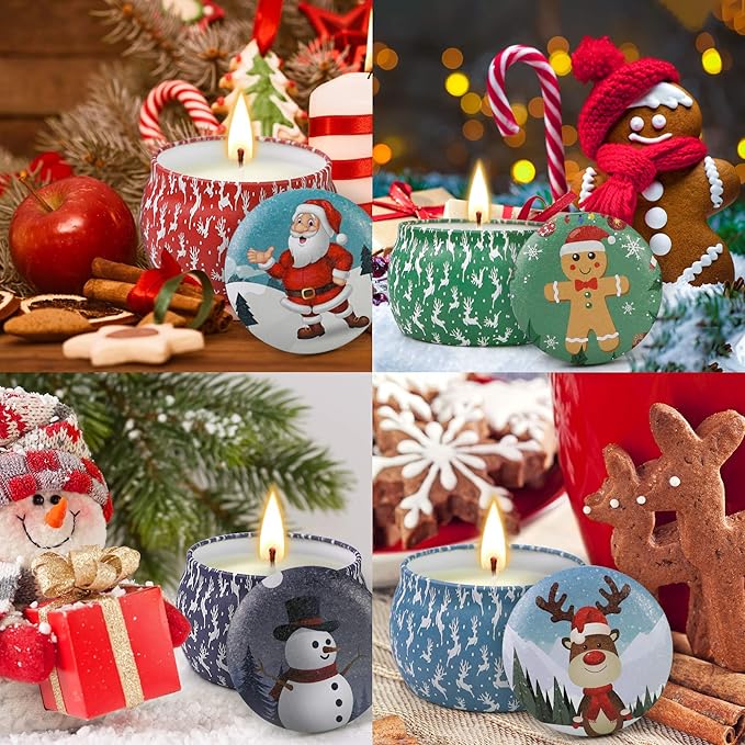 Christmas Candles, 4 Pack Scented Candles, Christmas Gifts for Women, Soy Candles Set, 120H Burning Time, Aromatherapy Candle for Meditation, Yoga, Relaxation, Bath, SPA, Ideal Gifts for Women