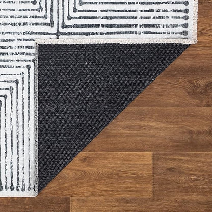 Bloom Rugs Washable Non-Slip 2x3 Rug - Ivory/Black Striped Area Rug for Living Room, Bedroom, Dining Room, and Kitchen - Exact Size: 2' x 3'