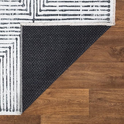 Bloom Rugs Caria Washable Non-Slip 4x6 Rug - Ivory/Black Striped Area Rug for Living Room, Bedroom, Dining Room, and Kitchen - Exact Size: 4' x 6'