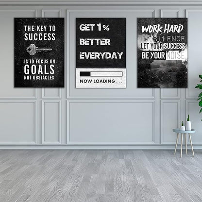 Yetaryy Motivational Poster Inspirational Wall Art 3 Pieces Canvas Painting Lion Artwork for Living Room Office Modern Home Decor Prints Pictures Wall Decor Framed Ready to Hang [72''Wx 36''H]