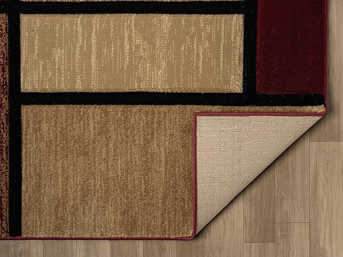 Ultra Soft Area Rug Hand Carved - Modern Abstract Design for Indoor Living Room & Bedroom - Stain Resistant, Easy to Clean - (5x7, Burgundy)