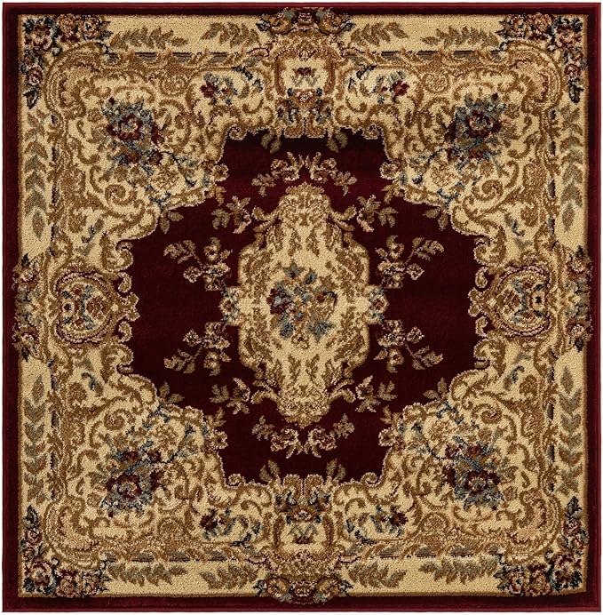 Rugs.com Chateau Collection Rug – 4 Ft Square Red Medium-Pile Rug Perfect for Living Rooms, Kitchens, Entryways