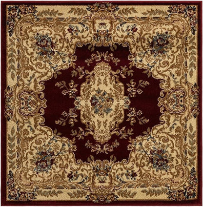 Rugs.com Chateau Collection Rug – 4 Ft Square Red Medium-Pile Rug Perfect for Living Rooms, Kitchens, Entryways