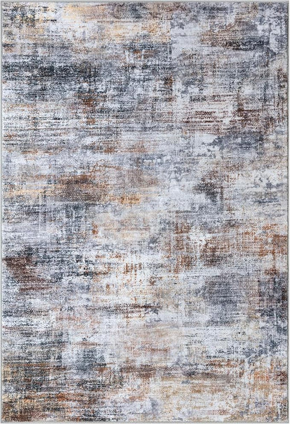 IOHOUZE Abstract Area Rug 3x5 Ft Washable Rugs for Entryway Indoor, Non Slip Kitchen Rug Printed Faux Wool Throw Rugs, Indoor Door Mat for Door Entrance Foyer Living Room, Orange Grey