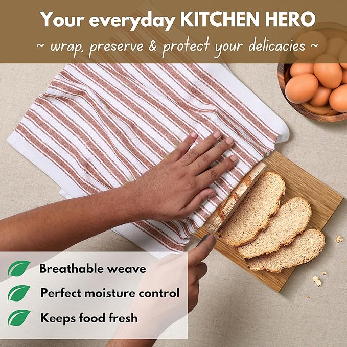 Native Fab Stripe Kitchen Towels - 100% Cotton - 4 Pack - 16"x26" - Striped Tea Towel, Dish Cloths for Drying Dishes, Absorbent, Quick Dry Towels Set with Hanging Loop - Rust
