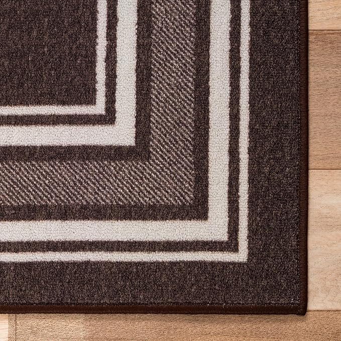Modern Bordered Non Slip Indoor Runner Rugs for Living Room 2x7 Area Rugs for Kitchen, Rug for Bedroom, and Hallway, Stain Resistant Easy Cleaning Non Shedding Brown 2 x 7