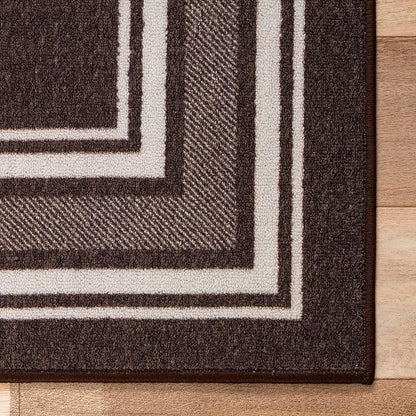 Modern Bordered Non Slip Indoor Runner Rugs for Living Room 2x5 Area Rugs for Kitchen, Rug for Bedroom, and Hallway, Stain Resistant Easy Cleaning Non Shedding Brown 2 x 5