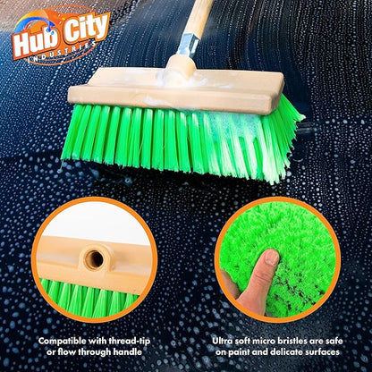 Hub City Industry 10- inch Car Wash Brush, Bi- Level Brush, Soft Nylon Bristle, car Accessories, Cleaning Supplies, Automotive wash Brush,Flagged Green Poly Bristle