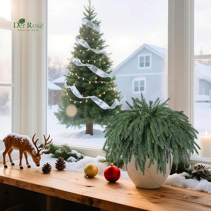 Der Rose 12Pcs Christmas Norfolk Pine Stems, 18 Inch Artificial Pine Branches Faux Cedar Stems Greenery Picks for Xmas DIY Crafts Wreath Garland Home Outdoor Christmas Decorations Indoor