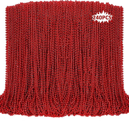 240PCS Red Necklace, Christmas Beads Necklace Accessories, 33" Red Mardi Gras Beads Festival Parade Throw for Wedding Birthday Valentines Mardi Gras Christmas Celebrations Decorations