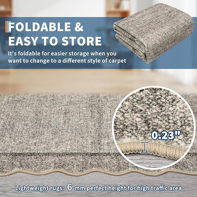 GarveeHome Scalloped Washable Rug 6x9 Rugs for Living Room Modern Brown Nursery Rug Large Area Rug for Bedroom Non Slip Throw Rugs Soft Low Pile Stain Resistant Carpet for Classroom 6 ft x9 ft Brown