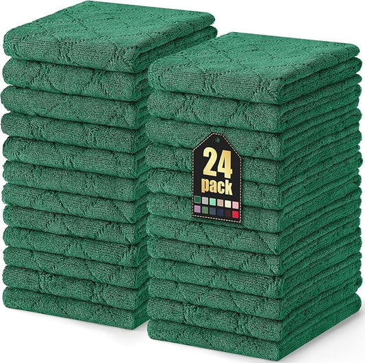 Homaxy 24 Pack Dish Towels for Kitchen (10 x 20 Inches, Dark Green), Super Soft and Absorbent Coral Velvet Dish Cloths for Washing Dishes, Nonstick Oil Fast Drying Microfiber Cleaning Cloth