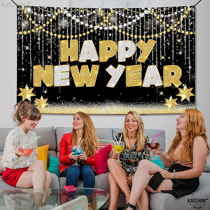 KatchOn, Large Happy New Year Banner - 72x44 Inch | New Years Eve Party Supplies | Happy New Year Backdrop for New Years Decorations 2026 | NYE Decorations 2026, NYE Party Supplies 2026