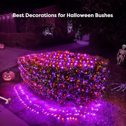 BlcTec Halloween Lights Outdoor 200 LED 8.2ft x 4.9ft Orange Purple Net Lights with 8 Modes, Timer, UL Certified, Connectable, Memory, Waterproof for Lawn, Trees, Bushes Outdoor Halloween Decorations